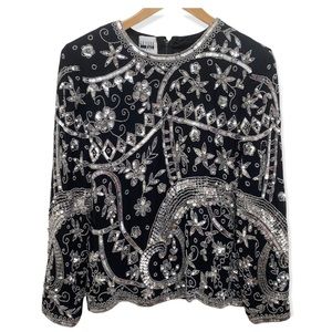 Vintage Leslie Fay Sequin Long Sleeve Evening Blouse Size M